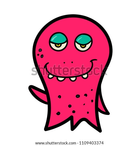 Cute cartoon pinkcunning, smiling monster. Vector octopus character. Halloween design for print, stickers, t-shirt, illustration, logo, emblem or any other things like books, 	
clothes and toys