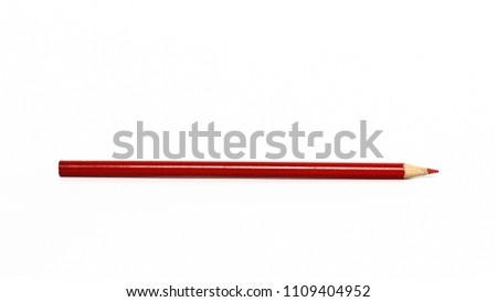Close up red pencil isolated on white background.