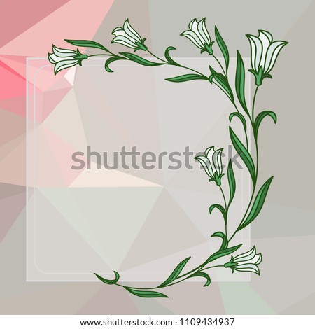 Square frame with bellflowers on a mosaic background. Copy space. Vector clip art.