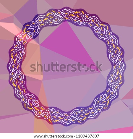 Round frame on a square mosaic background. Copy space. Vector clip art.