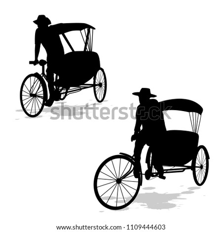silhouette worker man with three wheel bicycle vector design