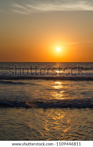 Beautiful scenic sunset at empty beach in Casamance region of Senegal, Africa