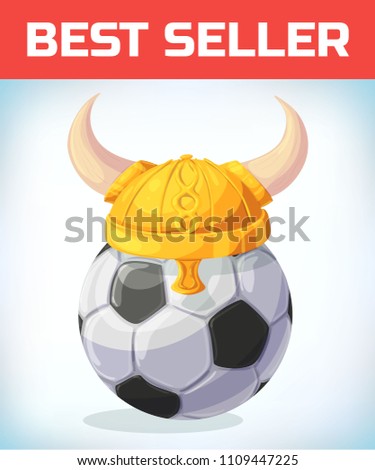 soccer ball. football mascot. Viking Helmet with horns. Masquerade costume headdress. Carnival or Halloween mask. Cartoon Vector illustration.