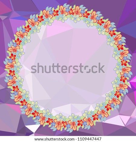 Round frame on a square mosaic background. Copy space. Vector clip art.