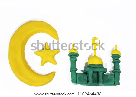 Symbols of Islam. Objects made from Play Clay. Abstract isolated photo.