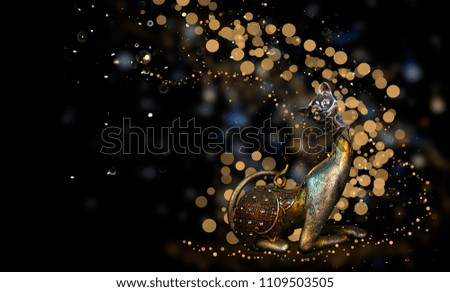 Dark bokeh background with cat Egyptian