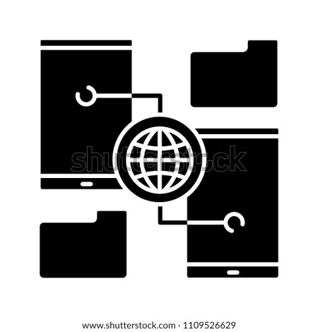 Wireless data transfer glyph icon. Content sharing. Silhouette symbol. Negative space. Vector isolated illustration