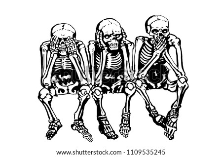 Graphical skeletons sitting isolated on white background,vector illustration for tattoo and printing