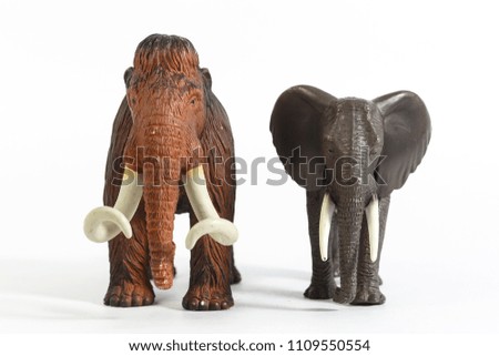 luxury baby rubber mammoth and elephant toys for animal collection on white background.