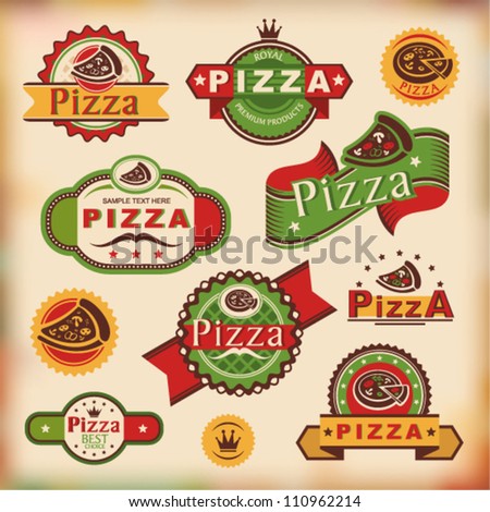 Set 1 of vintage styled pizza labels