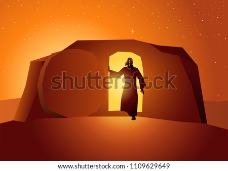 Biblical vector illustration series, the resurrection of Jesus or resurrection of Christ Royalty-Free Stock Photo #1109629649