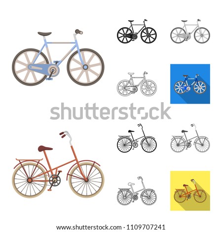 Various bicycles cartoon,black,flat,monochrome,outline icons in set collection for design. The type of transport vector symbol stock web illustration.