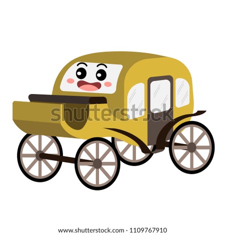 Carriage transportation cartoon character perspective view isolated on white background vector illustration.