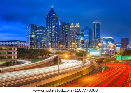 Atlanta, Georgia, USA downtown skyline over the highways at dusk. Royalty-Free Stock Photo #1109773388