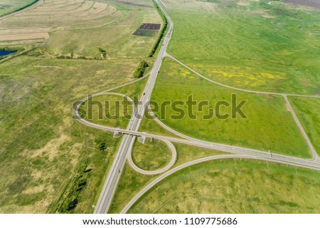 Landscape rural areas of the highway, the intersection, shooting from air