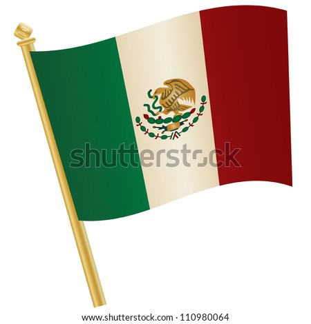 mexico flag with flagpole, isolated on white