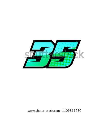 Racing number, start racing number, sport race number 35 with halftone dots style vector illustration eps 10
