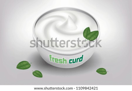 Fresh Yogurt in bowl isolated on white background. Vector EPS