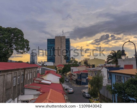 Beautiful aerial view of San Jose Center Costa Ricas sunset