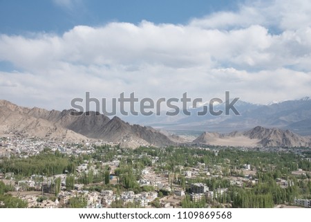 the landscape picture of rural village with blue sky and moutain