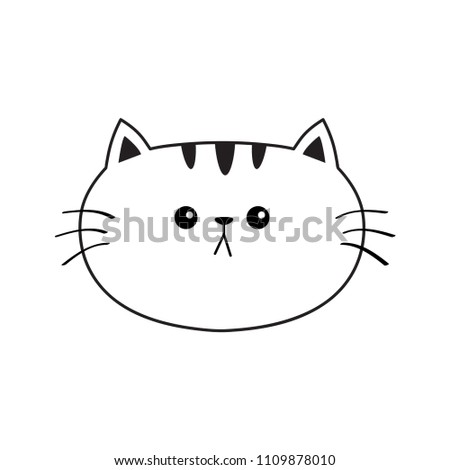 Linear cat sad head face silhouette icon. Contour line. Cute cartoon kitty character. Kawaii animal. Funny baby kitten. Love Greeting card. Flat design. White background Isolated. Vector
