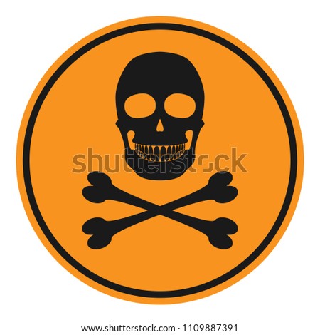 WARNING sign. Black skull and crossbones on yellow circle. Vector icon.