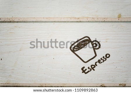 Picture of a coffee on a white wooden wall