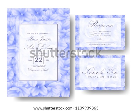 Wedding floral invitation with hydrangea blue