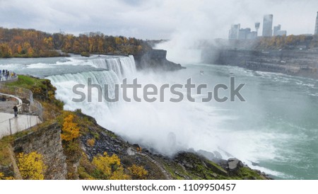 Panorama scenery of Niagara Falls  State park in Autumn in New York state, USA. Defocus picture.