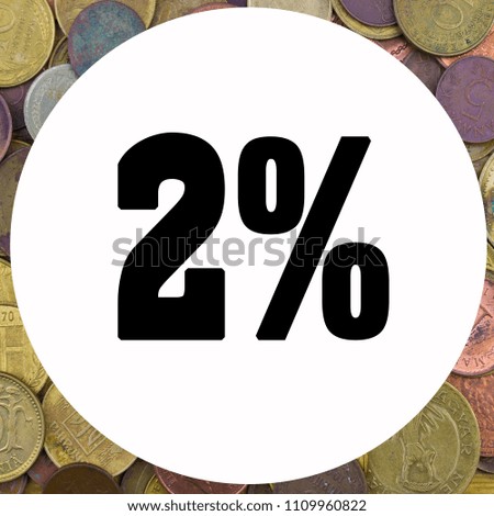 2% Percent and discount theme. Worlds golden silver and bronze coins. 