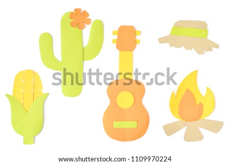 Festa junian set paper cut on white background - isolated
