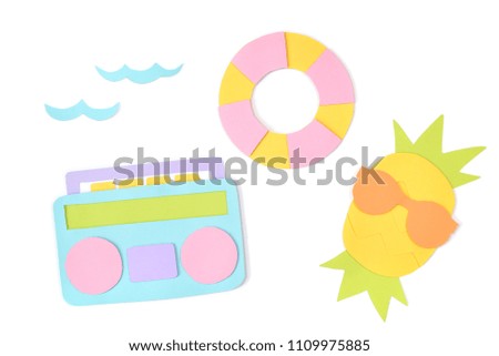 Summer set paper cut on white background - isolated