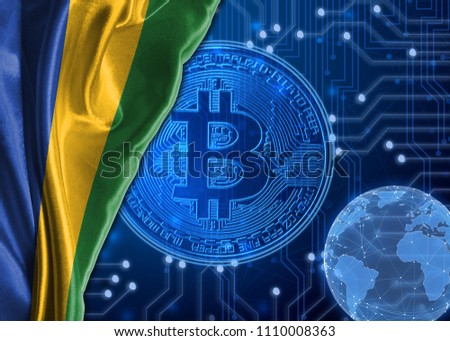 Flag of Gabon against the background bitcoin.
