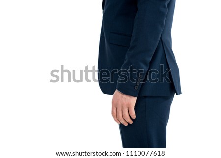cropped shot of businessman in formal wear standing isolated on white