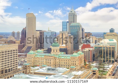 Downtown Indianapolis skyline with blue sky in USA