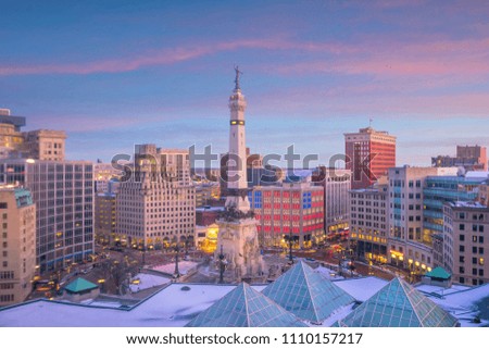 Downtown Indianapolis skyline at twilight in USA