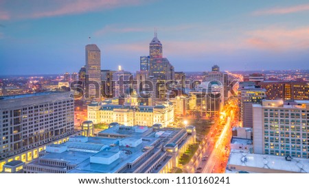Downtown Indianapolis skyline at twilight in USA