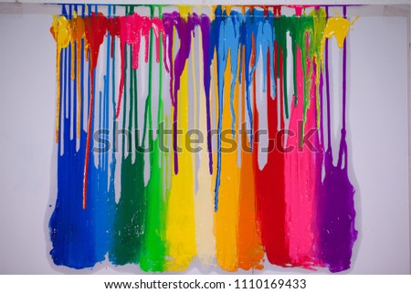 colorful of plastisol ink are dripping by in opposite directions