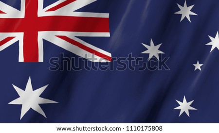 The Australian flag in 3d, waving in the wind, on white background.