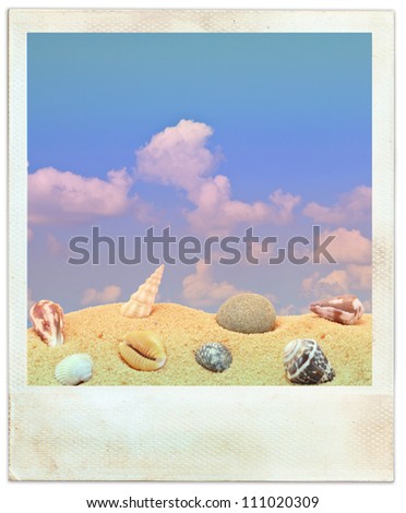 Vintage photos instant  photo shell sea sand