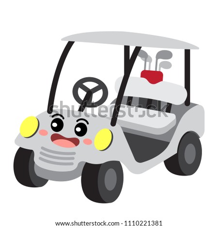 Golf Cart transportation cartoon character perspective view isolated on white background vector illustration.
