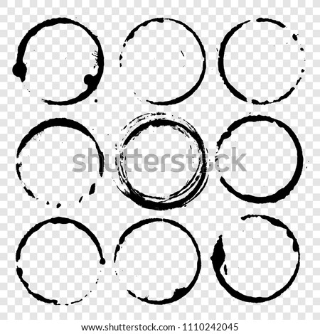 Vector Cup Traces and Spots Collection. Black drink stains illustration on Transparent Background Isolated. Splash and blots concept for grunge design