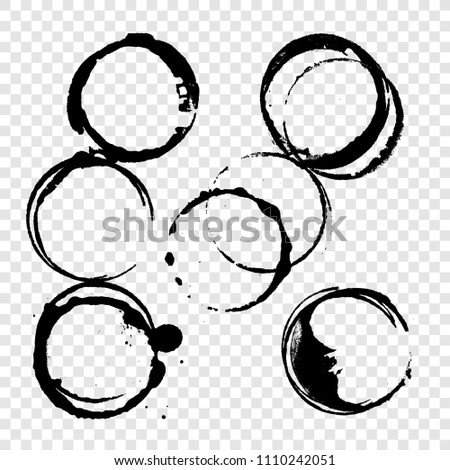 Vector Cup Traces and Spots Collection. Black drink stains illustration on Transparent Background Isolated. Splash and blots concept for grunge design