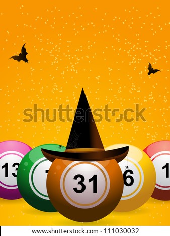 Bingo balls in halloween themed background