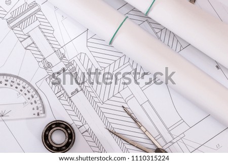 Technical drawings with bearing on paper