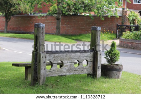 Stocks in thurlaston rugby old times gone by not pleasant to be put in these stocks for punishment crime