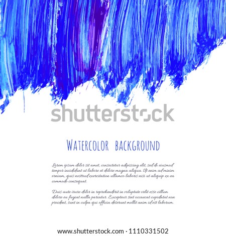 Vector marina, navy blue, indigo watercolor texture background, dry brush stains, strokes, spots isolated on white. Abstract marble frame, place for text or logo. Acrylic hand painted pours, fluid art