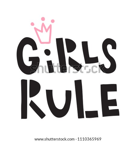 vector illustration, girls rule hand lettering text, little crown