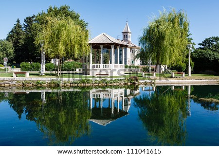 Picturesque Landscape, Church, Pavilion, River and Willow, Solin, Croatia