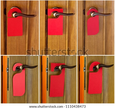 Set of Hotel door handle with red paper hanger